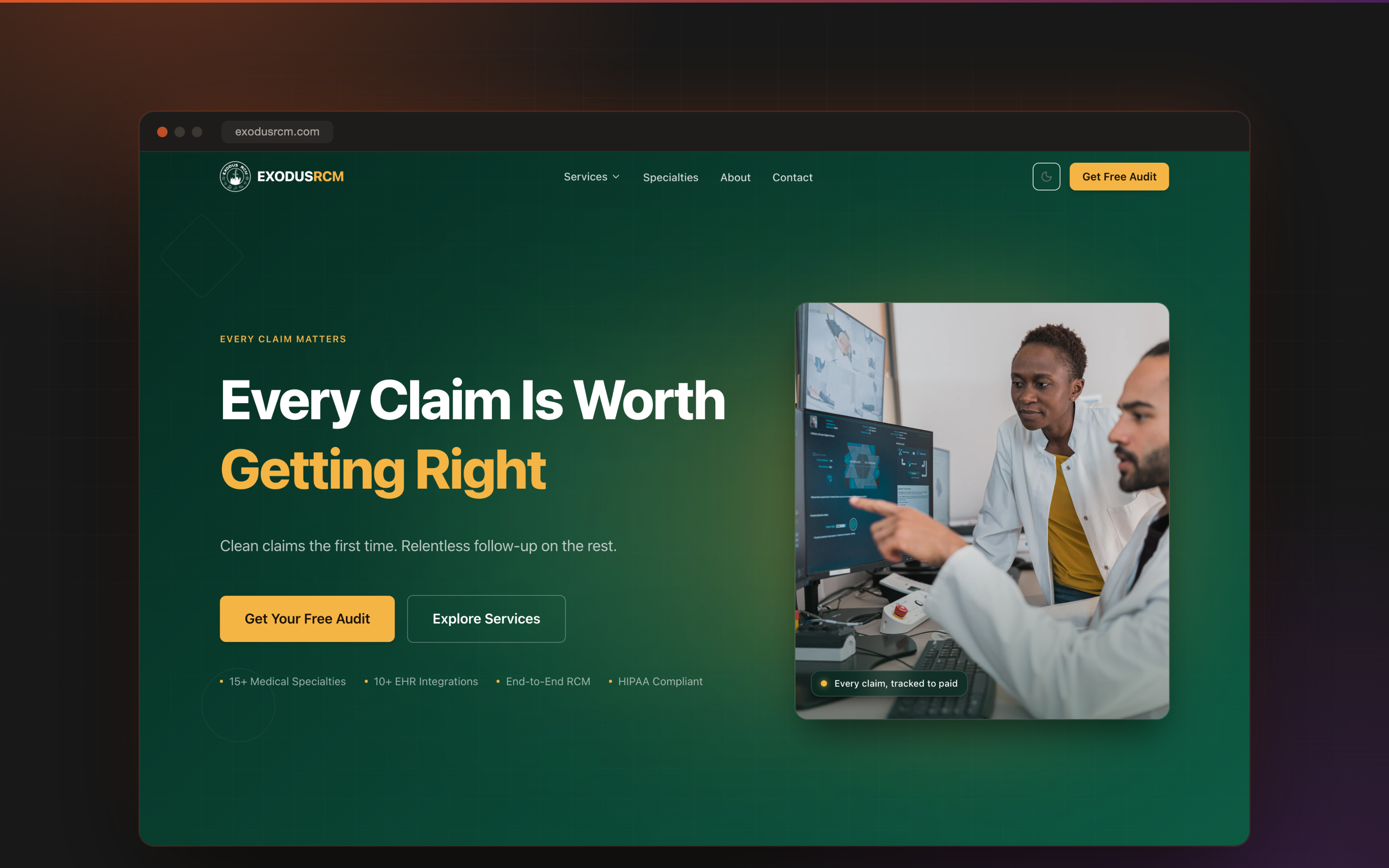 Exodus RCM · A marketing site for a US medical-billing practice, built to earn trust in a specialty where credibility is everything.